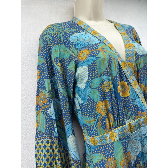 Nine Lives Bazaar Allure Maxi Wrap Dress Size 10 Blue Floral Boho Long Sleeve - Picture 7 of 16